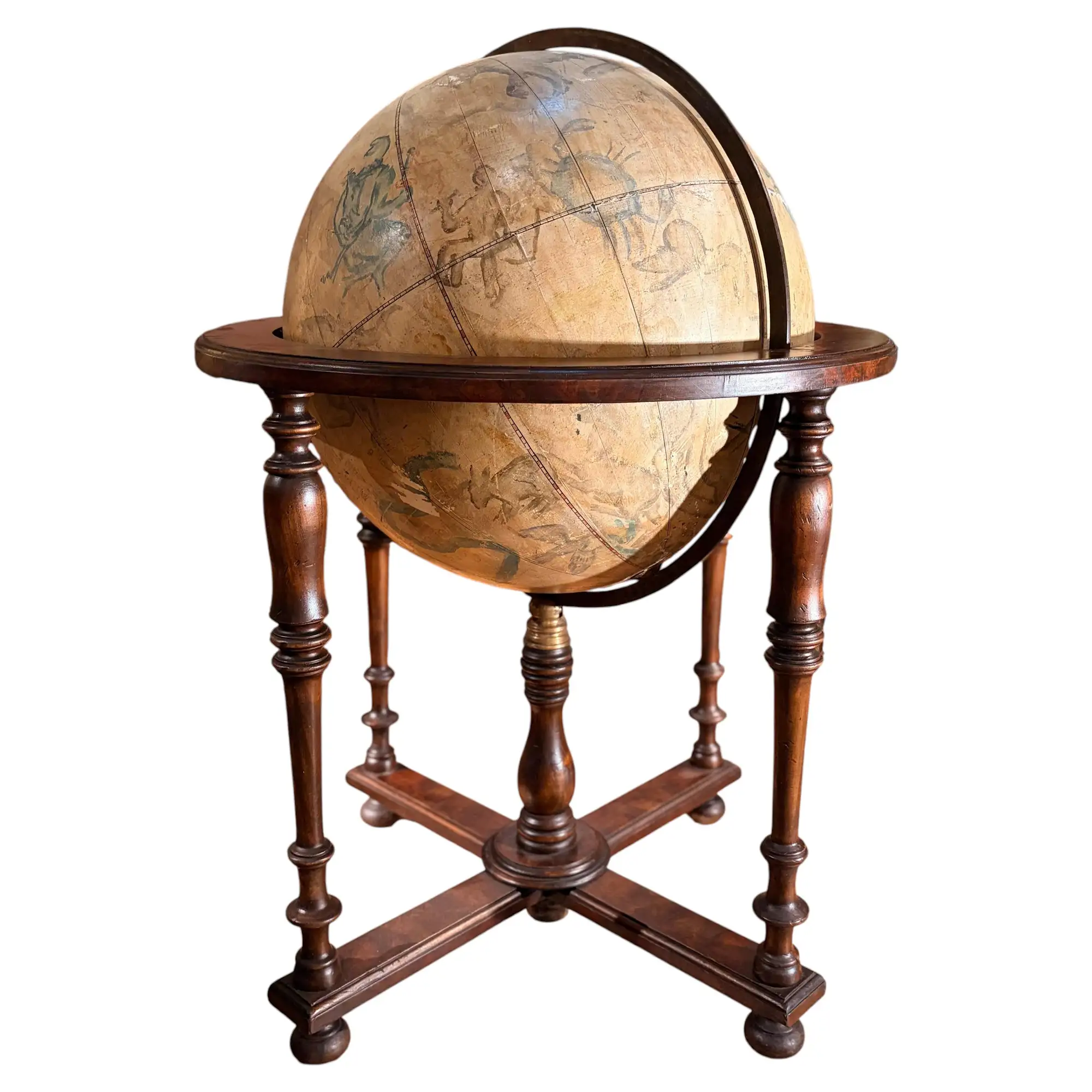 Globo Celeste Italiano del XIX Secolo su Base in Legno Tornito