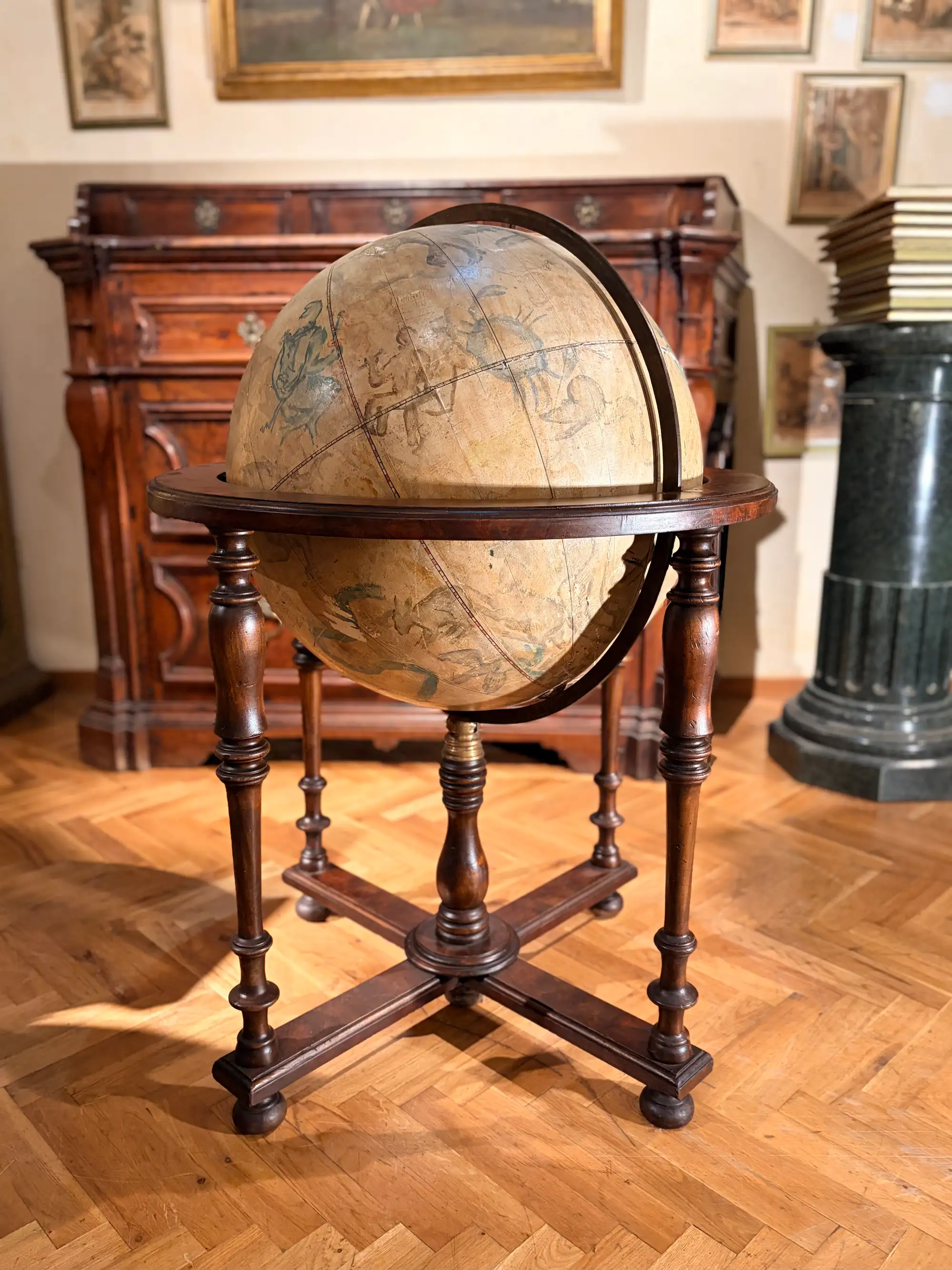 Globo Celeste Italiano del XIX Secolo su Base in Legno Tornito - immagine 2