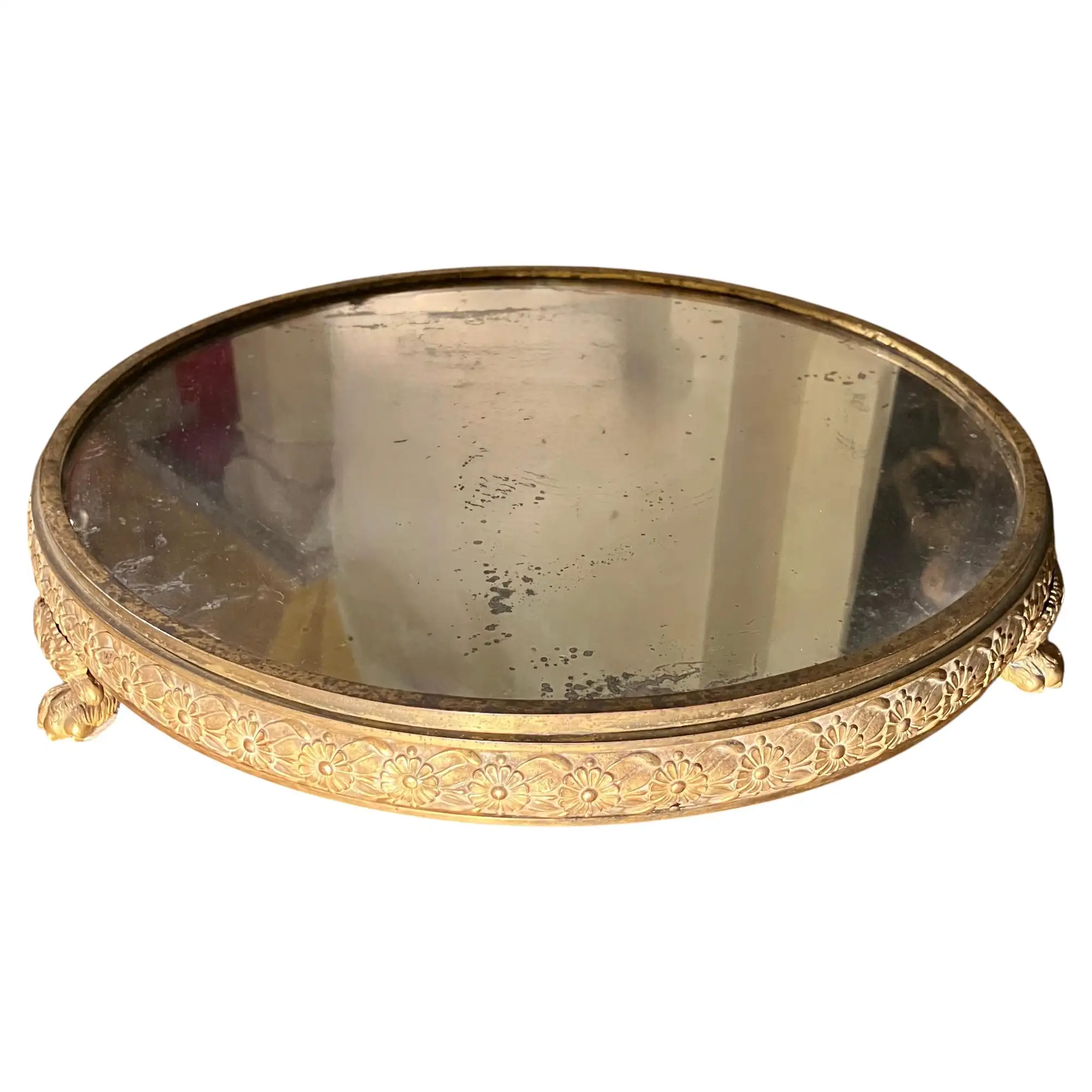 Centrotavola con Specchio del XIX Secolo in Stile Impero Italiano in Bronzo Dorato al Mercurio