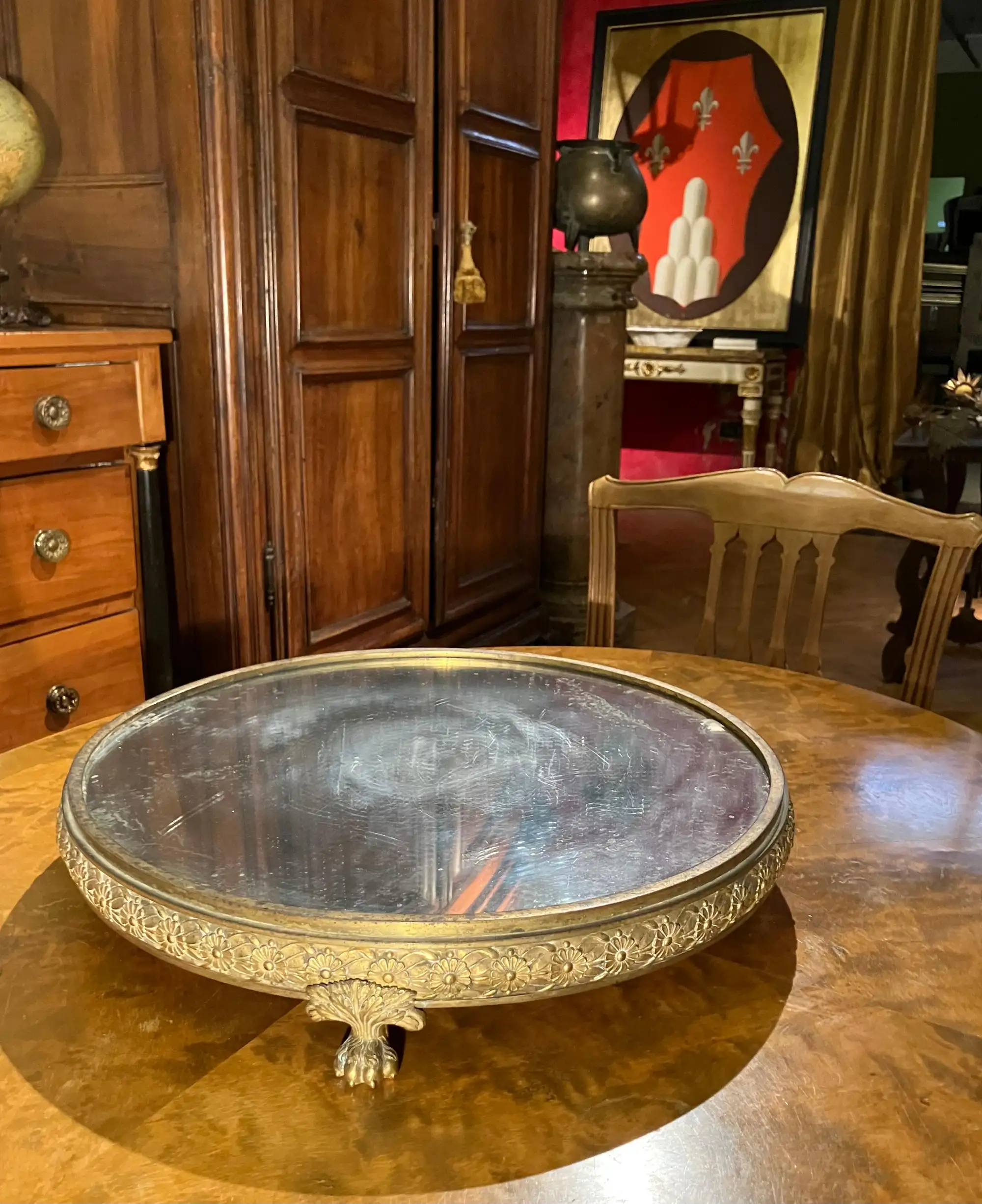 Centrotavola con Specchio del XIX Secolo in Stile Impero Italiano in Bronzo Dorato al Mercurio - immagine 12