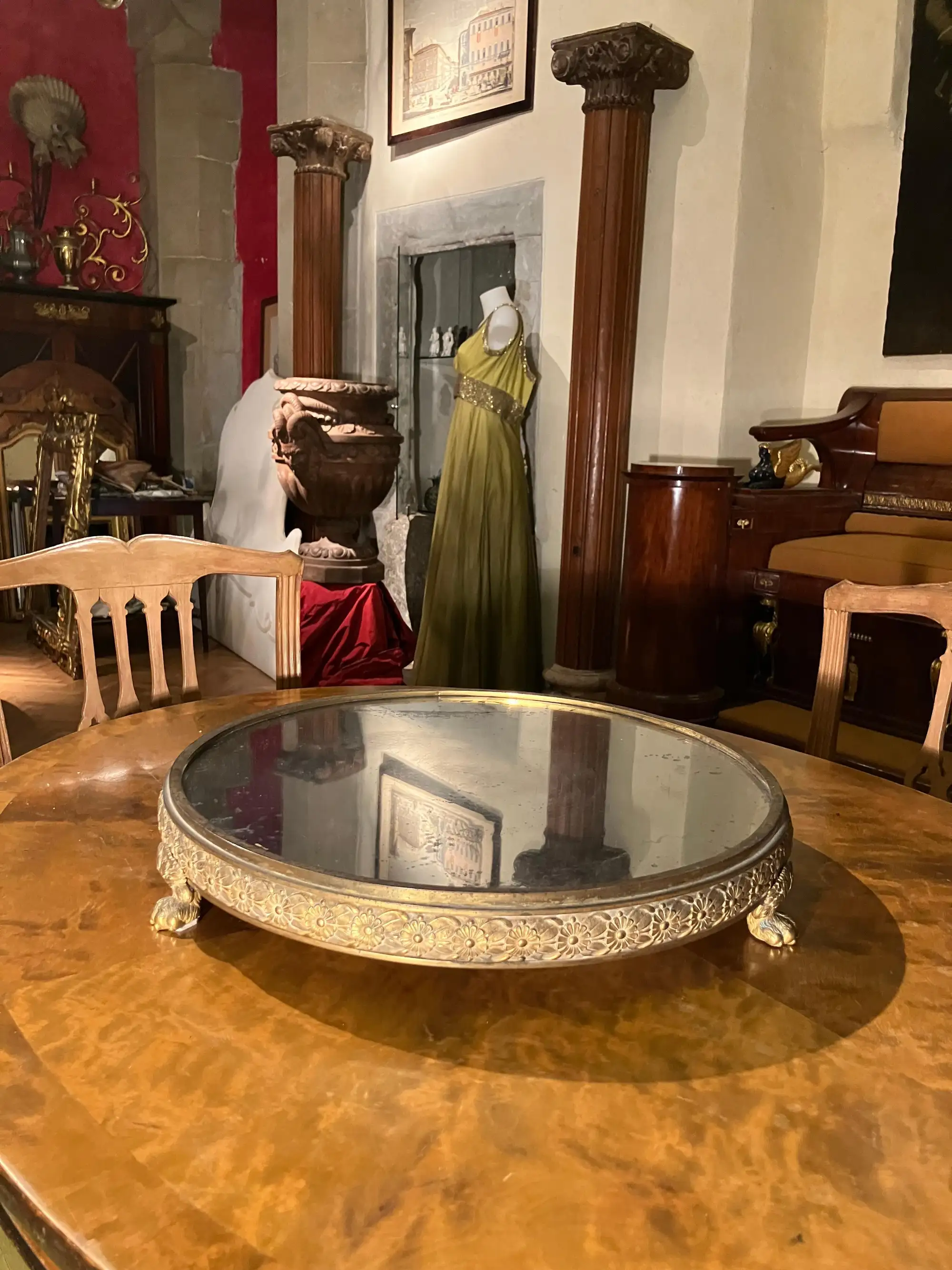 Centrotavola con Specchio del XIX Secolo in Stile Impero Italiano in Bronzo Dorato al Mercurio - immagine 3