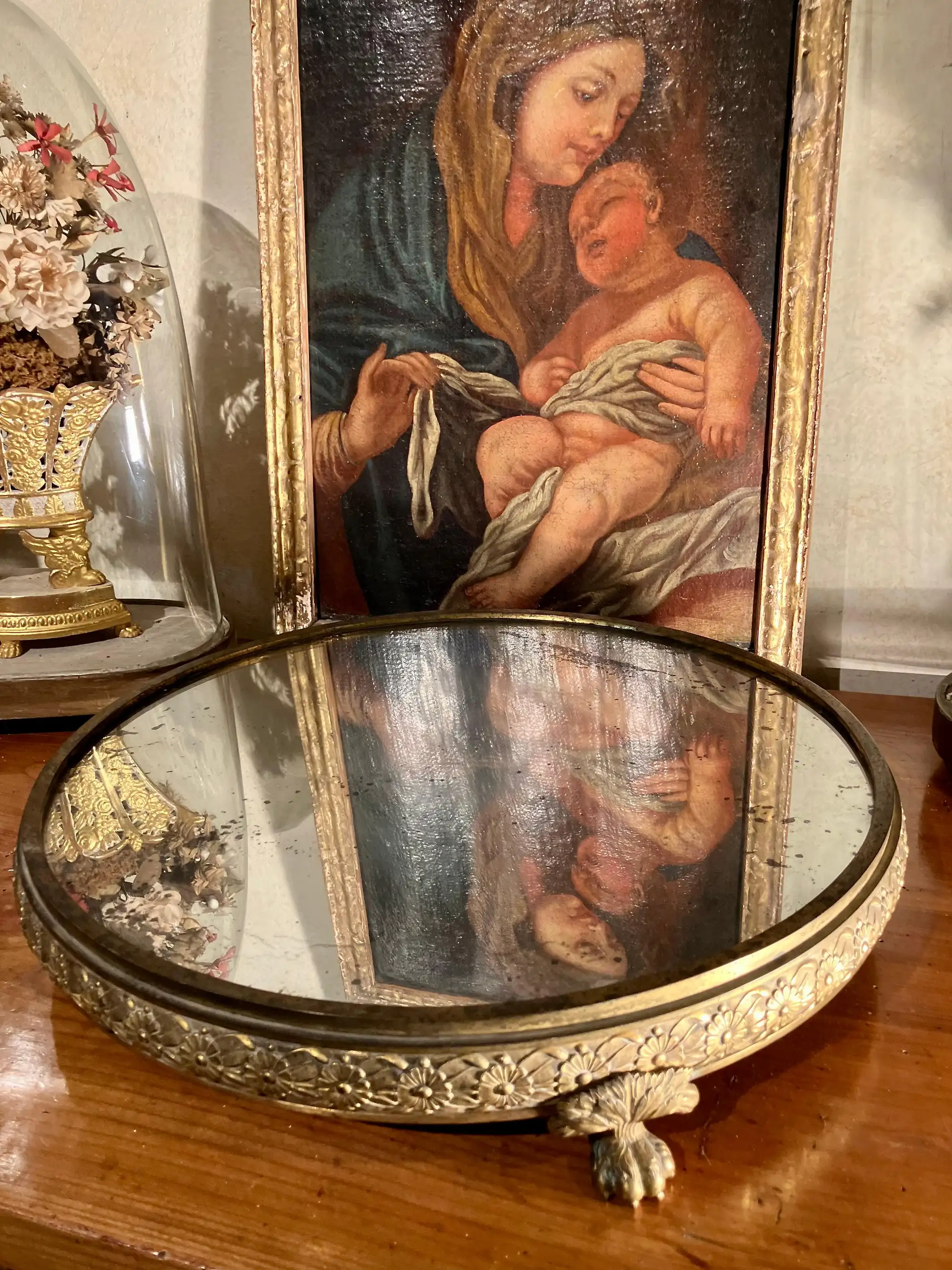 Centrotavola con Specchio del XIX Secolo in Stile Impero Italiano in Bronzo Dorato al Mercurio - immagine 4