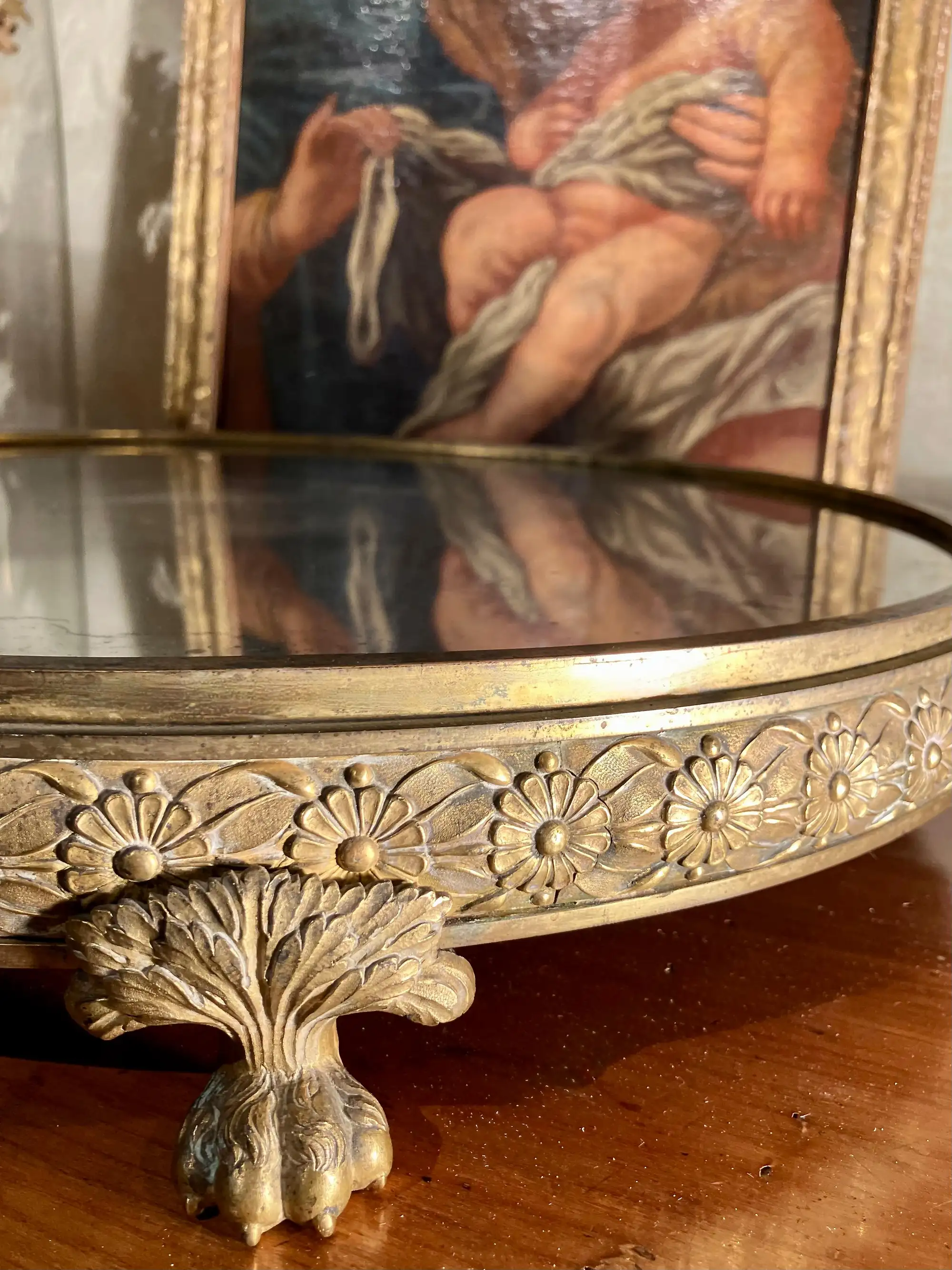 Centrotavola con Specchio del XIX Secolo in Stile Impero Italiano in Bronzo Dorato al Mercurio - immagine 5