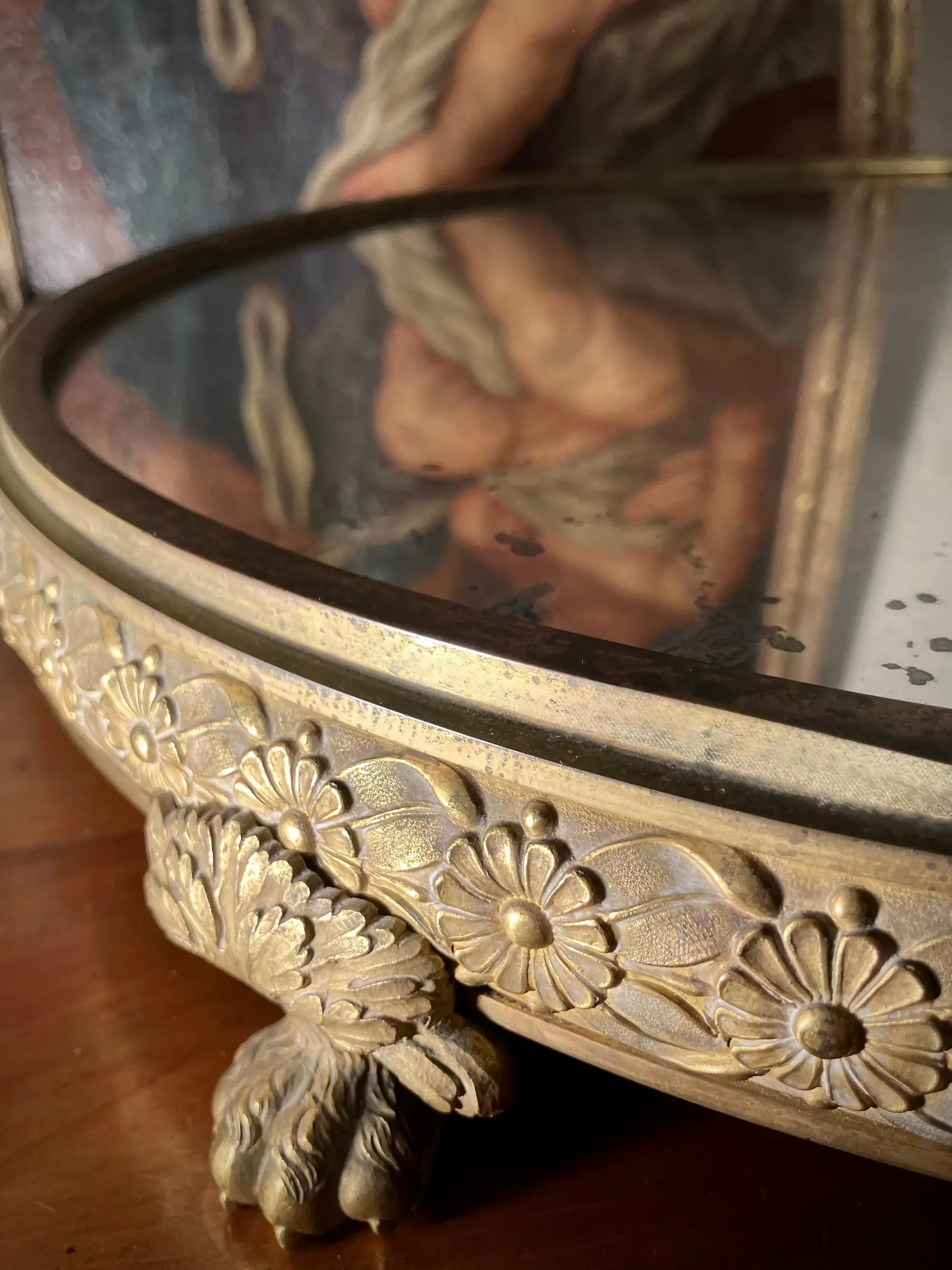 Centrotavola con Specchio del XIX Secolo in Stile Impero Italiano in Bronzo Dorato al Mercurio - immagine 7
