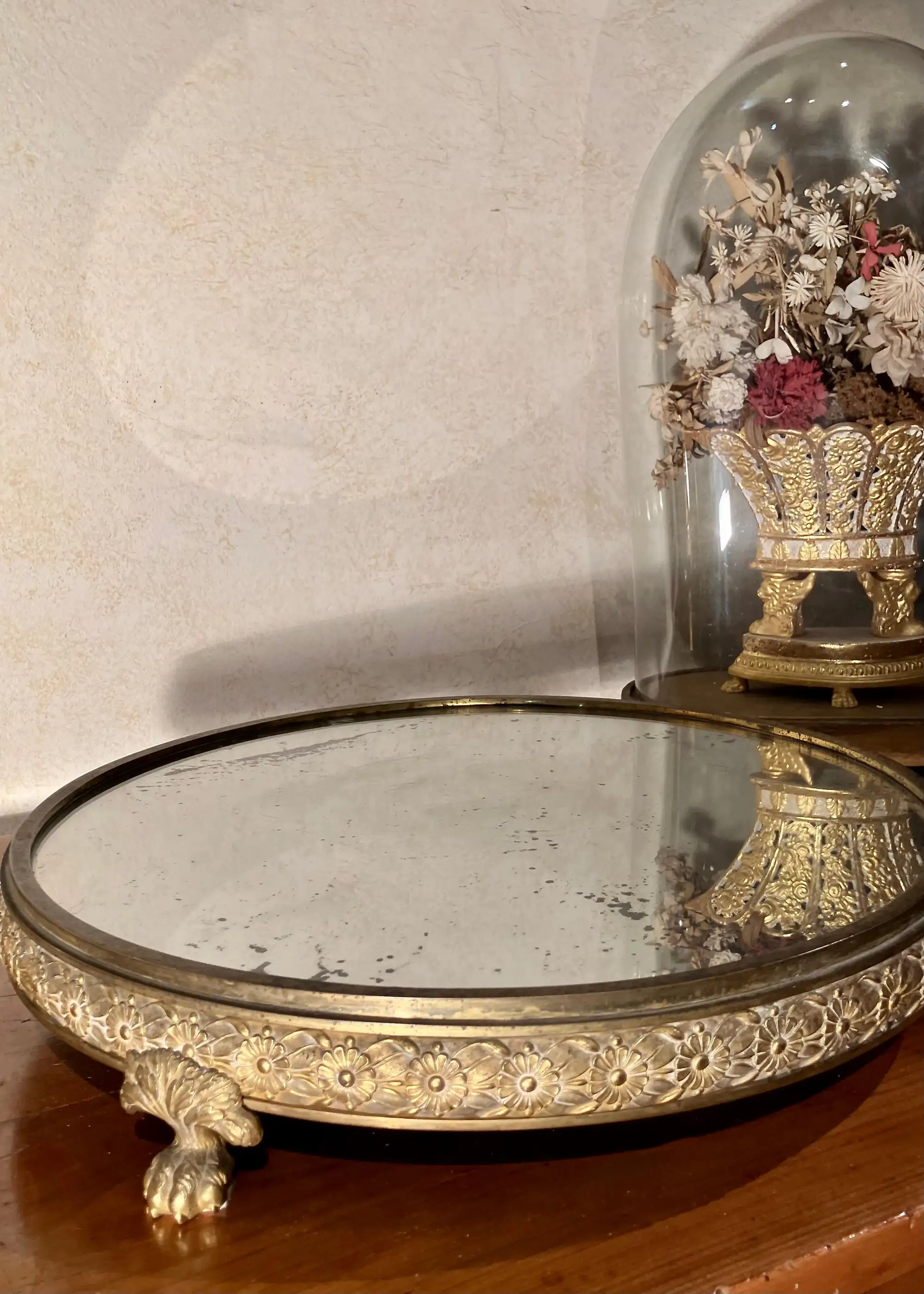 Centrotavola con Specchio del XIX Secolo in Stile Impero Italiano in Bronzo Dorato al Mercurio - immagine 8