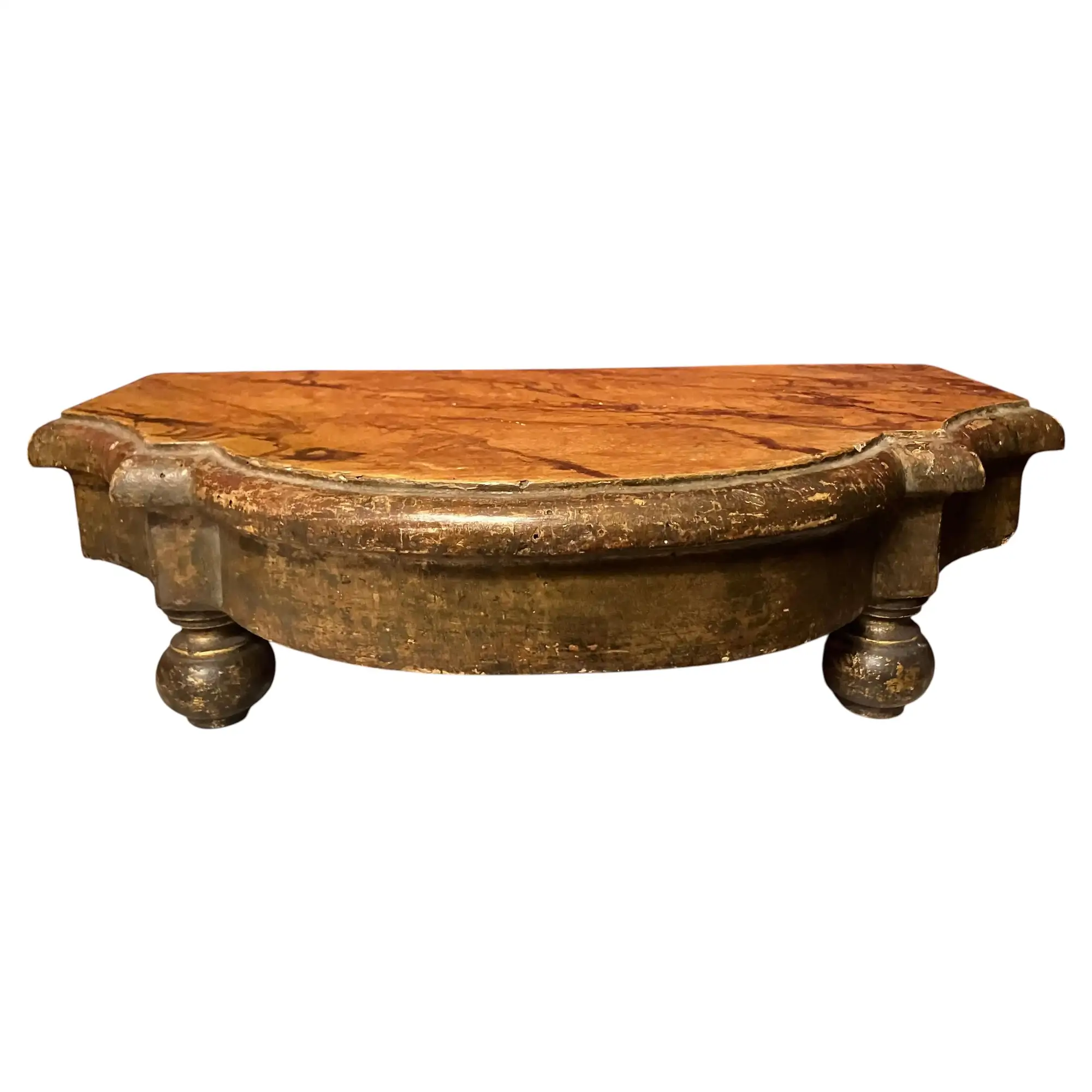 Base Espositiva Italiana del XIX Secolo, Legno Dorato e Laccato con Piano in Finto Marmo