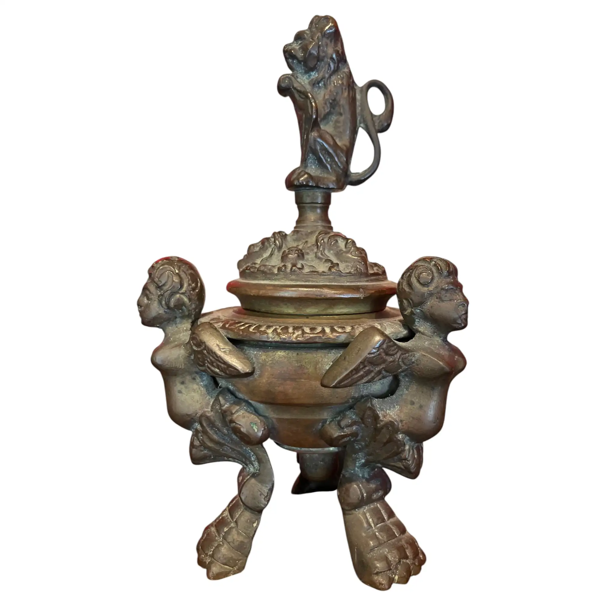Calamaio in Bronzo Patinato Italiano della Fine del XIX Secolo in Stile Neorinascimentale