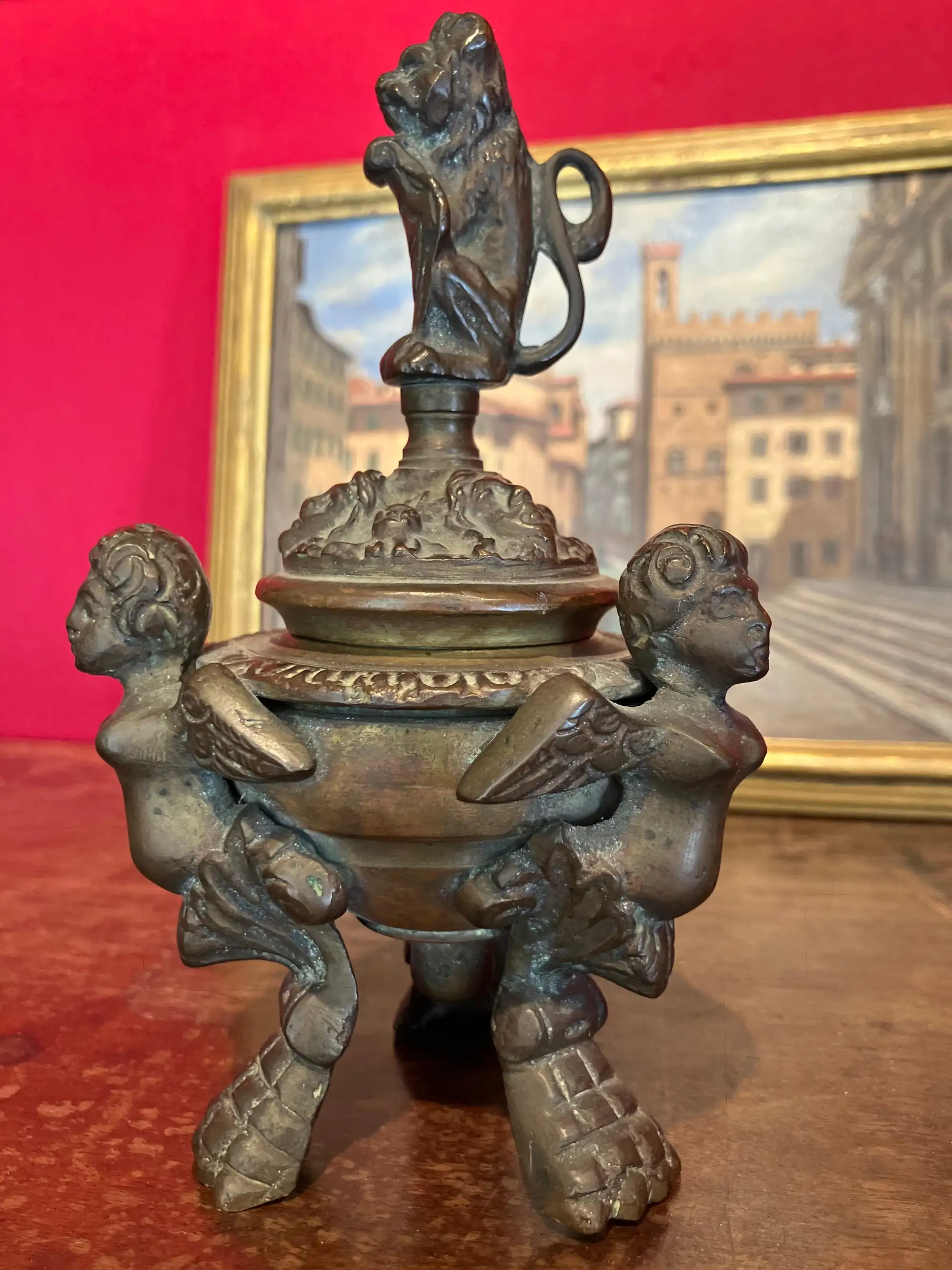 Calamaio in Bronzo Patinato Italiano della Fine del XIX Secolo in Stile Neorinascimentale - immagine 2