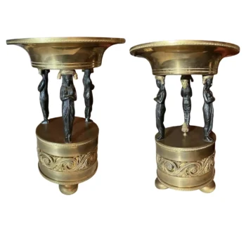 Coppia di Tazze in Bronzo e Ottone del Periodo Impero, XIX Secolo