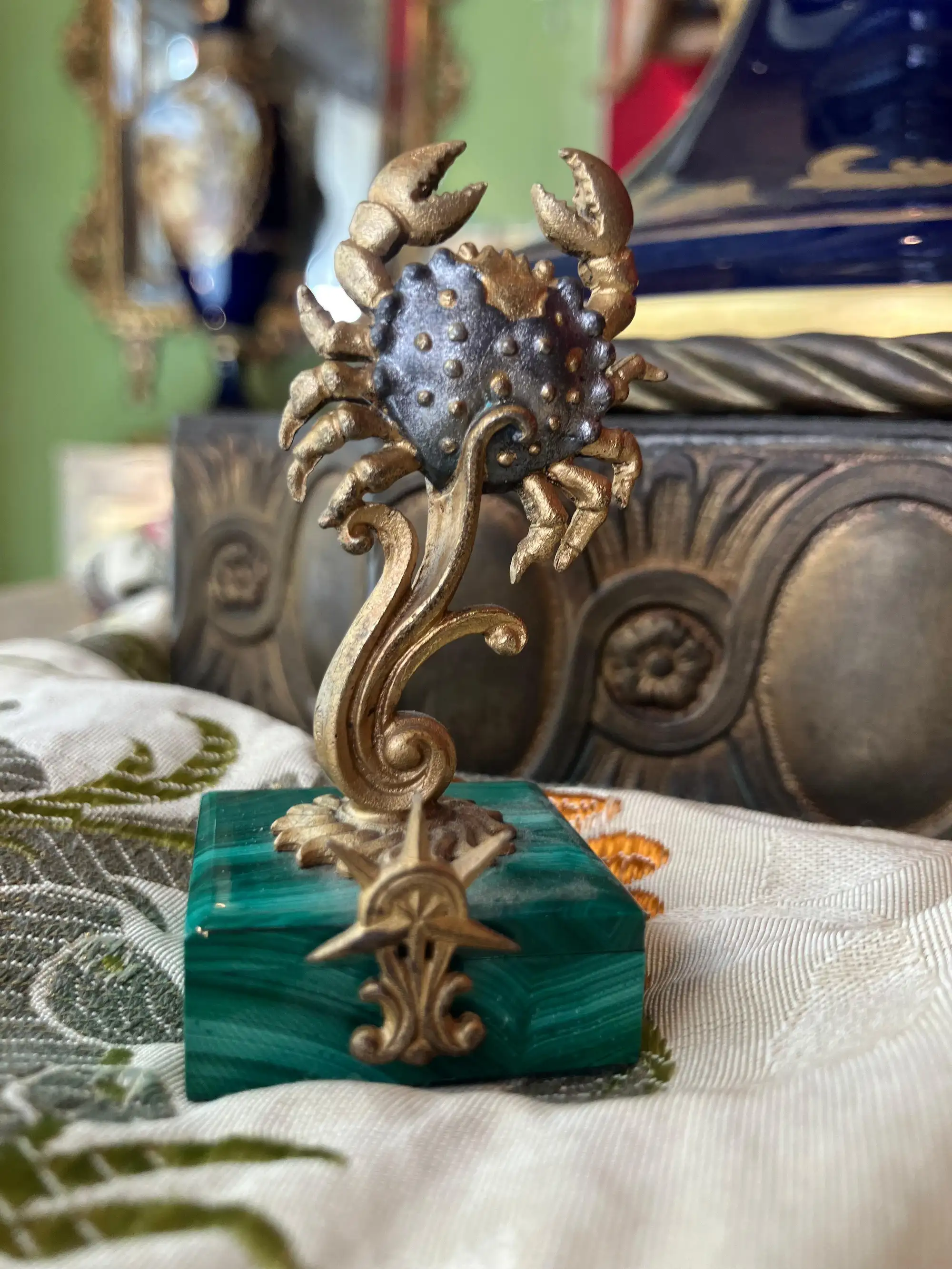 Set di Quattro Portabiglietti da Visita con Segni dello Zodiaco in Argento 800 Dorato con Malachite - immagine 4