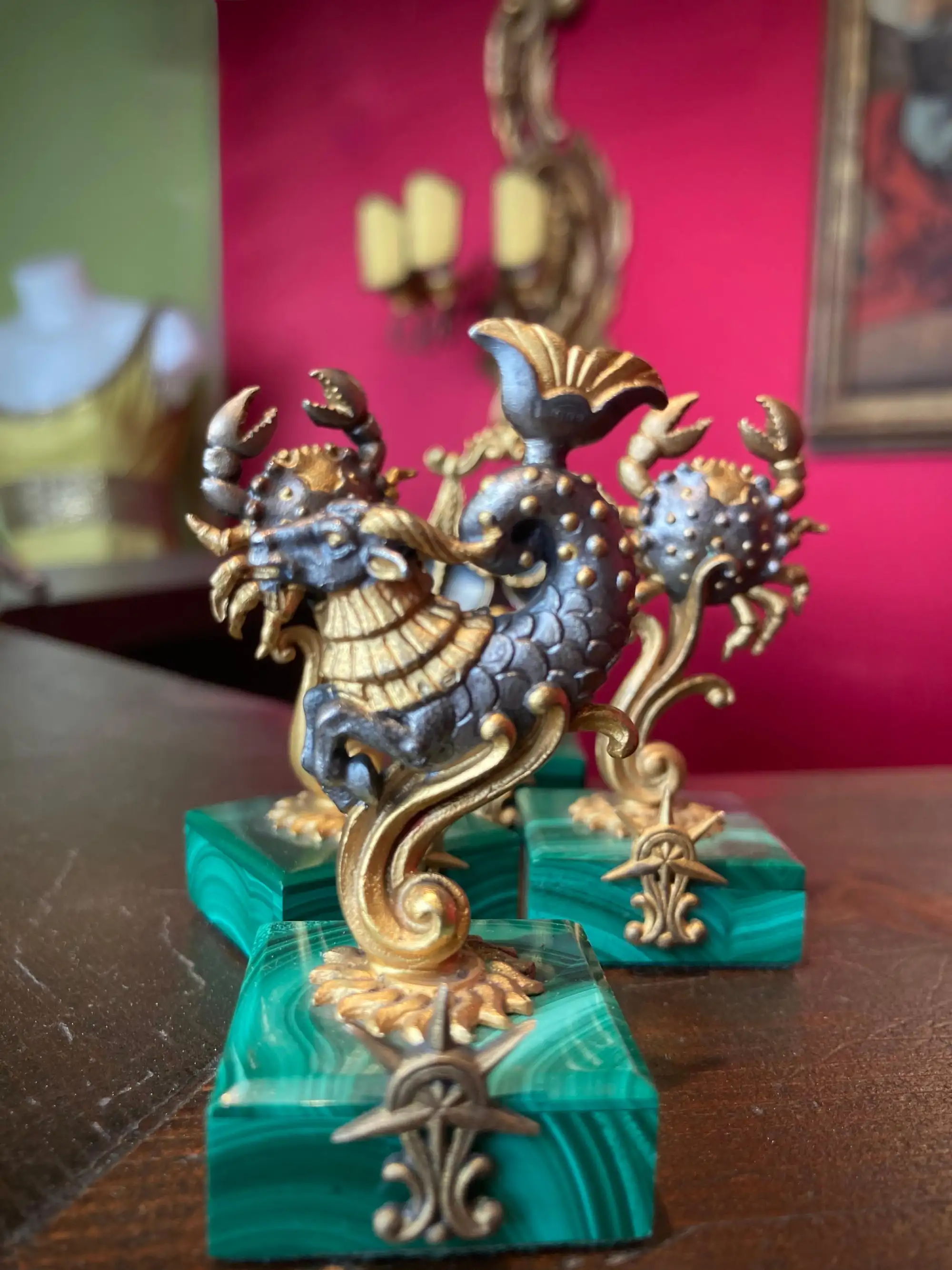 Set di Quattro Portabiglietti da Visita con Segni dello Zodiaco in Argento 800 Dorato con Malachite - immagine 5
