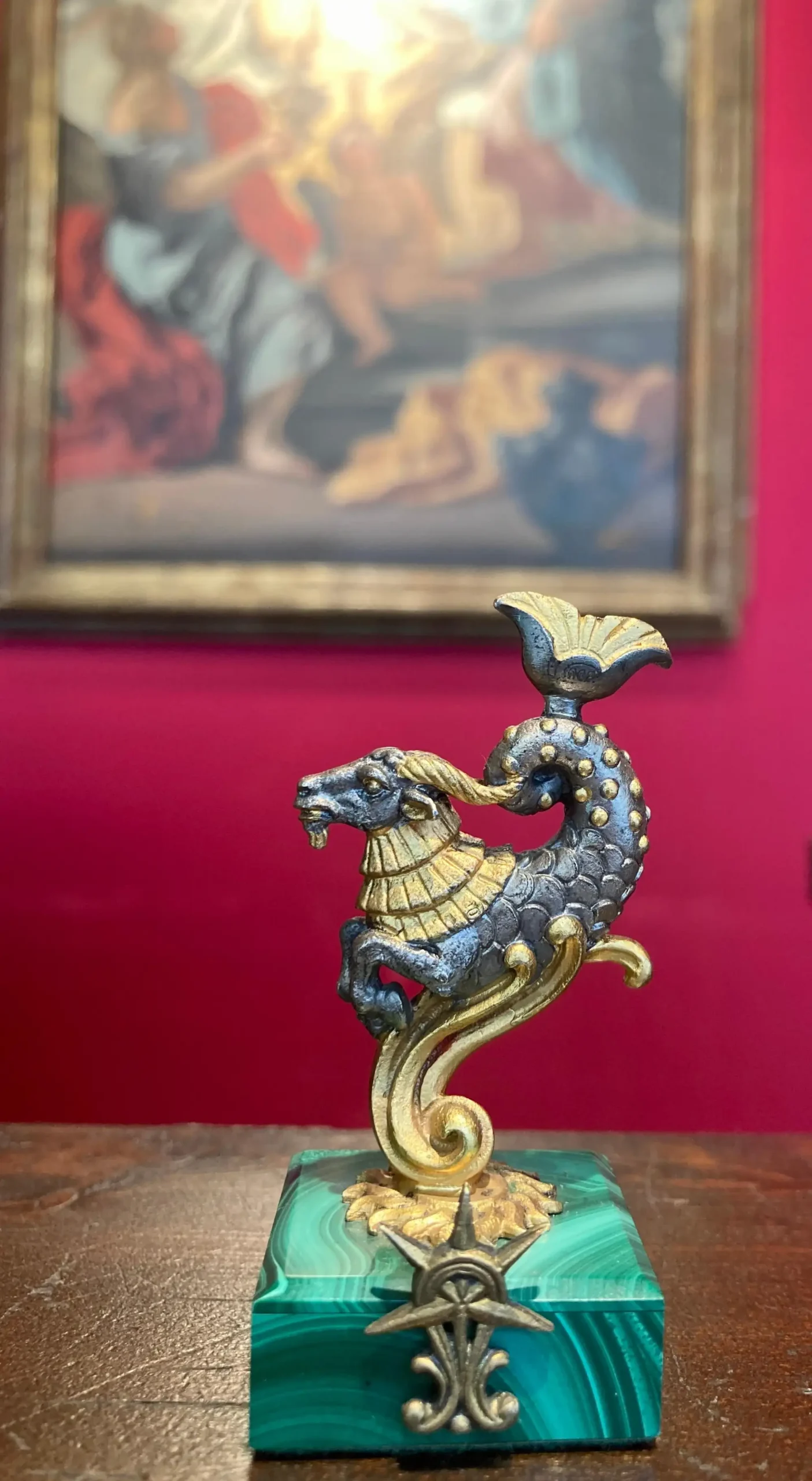 Set di Quattro Portabiglietti da Visita con Segni dello Zodiaco in Argento 800 Dorato con Malachite - immagine 6