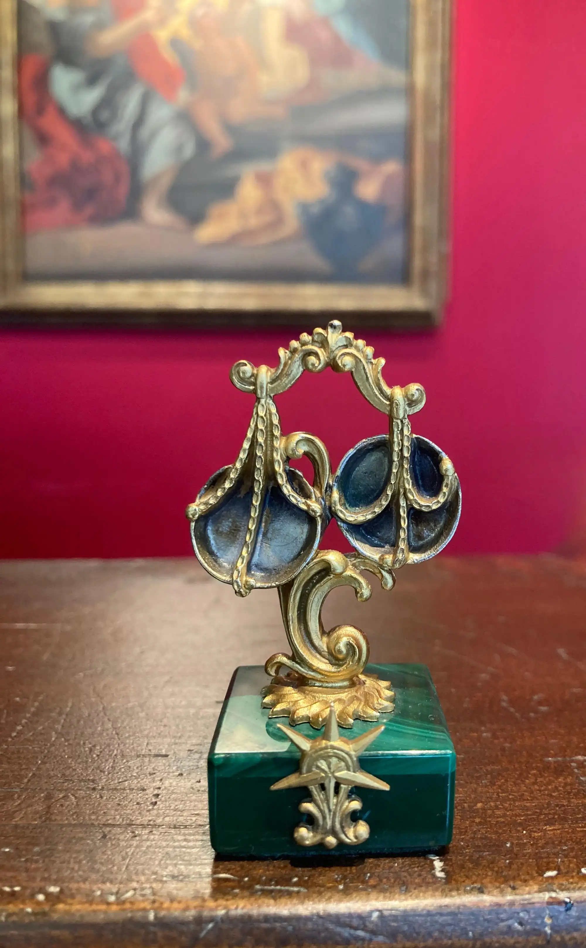 Set di Quattro Portabiglietti da Visita con Segni dello Zodiaco in Argento 800 Dorato con Malachite - immagine 8