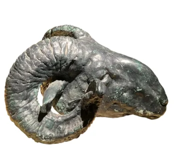 Scultura di Testa di Ariete di Gusto Neoclassico in Gesso Patinato